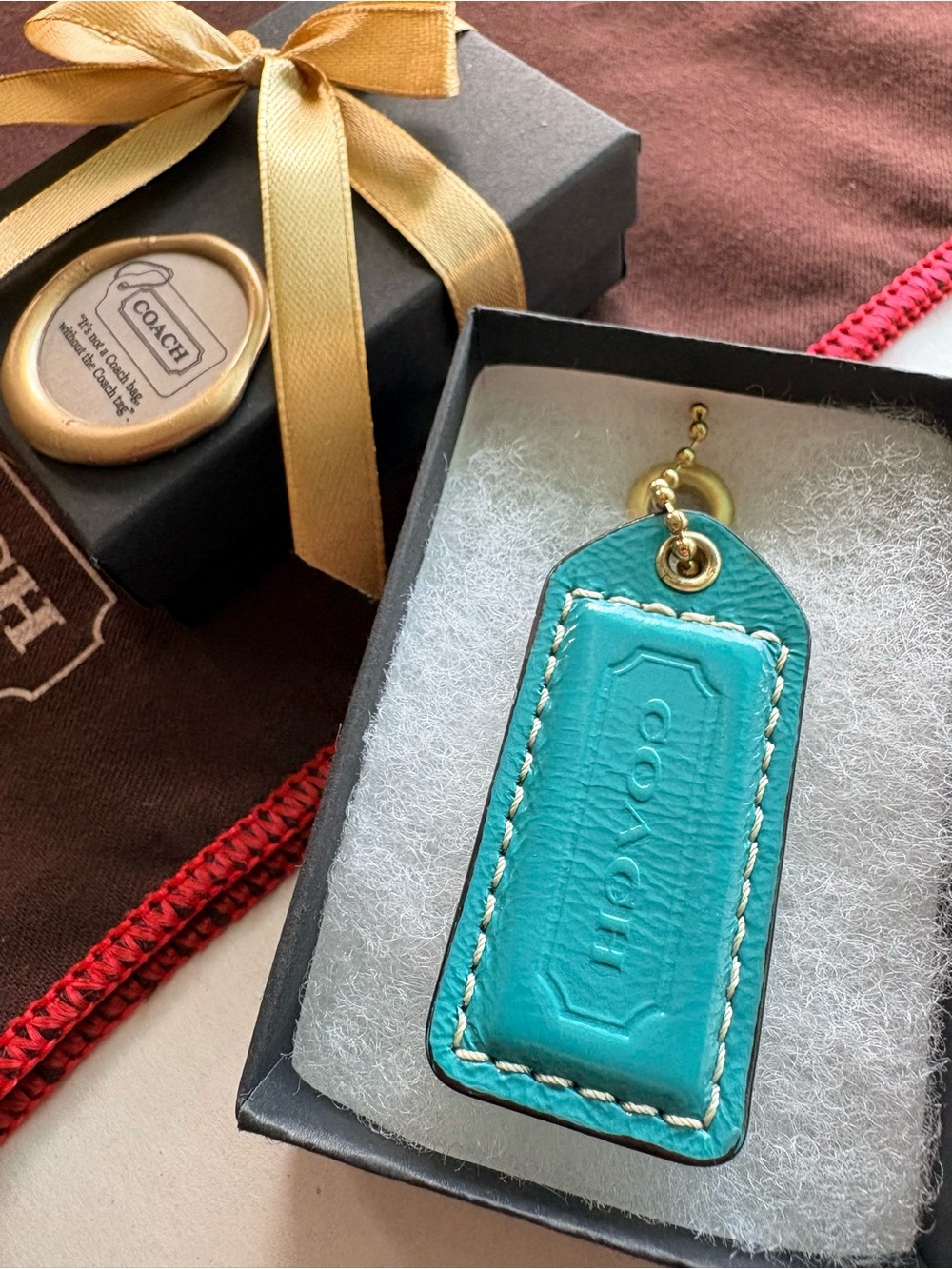 🦋 Y2K Coach Liquid Gloss Turquoise Patent Leather Vintage Hang Tag Bag Charm